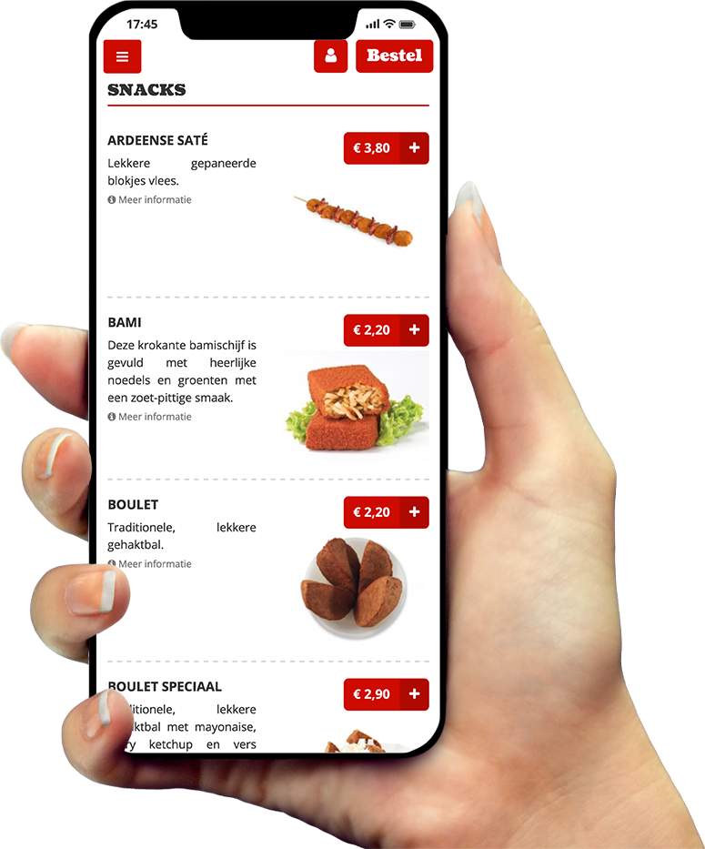 Voorbeeld van onze app op smartphone Voorbeeld van onze app op smartphone